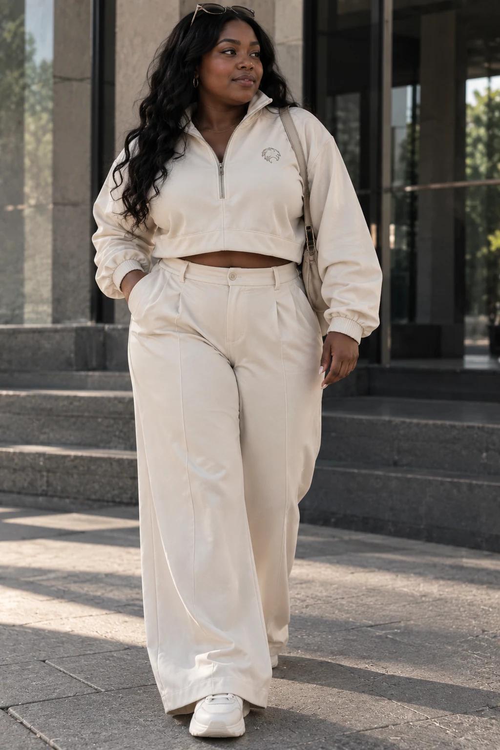Ensemble Lune Crop Zippé — Écru